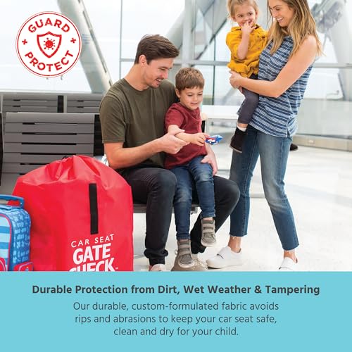 jl childress gate check bag for car seats - travel bag for airplane fits all baby amp infant car seats airport accessories for gate check flying essentials airtag compatible - red