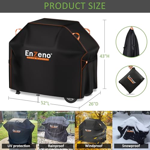 Enzeno Grill Cover for Outdoor Grill Waterproof, BBQ Gas Cover Heavy Duty, Anti-UV Fade Resistant Material, Tear Resistant Barbecue 52L x 26D x 43H inch - Thumbnail 2
