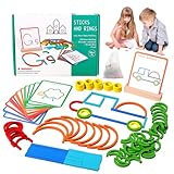 Montessori Smart Sticks for Toddlers, Wooden Sticks and Rings Puzzle Learning Game Set, 120Pcs Pattern Blocks Shape Puzzles, Spelling, STEM and Art Toy, Boost Focus Creativity and Imagination (1 Set)