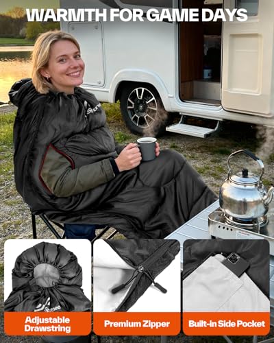 Sportneer Wearable Sleeping Bag for Adults & Kids – Walkable with Arm Zippers, Warm Weather & Cold Waterproof, Compact for Camping, Stadiums, Travel, Backpacking & Car Use - Image 5