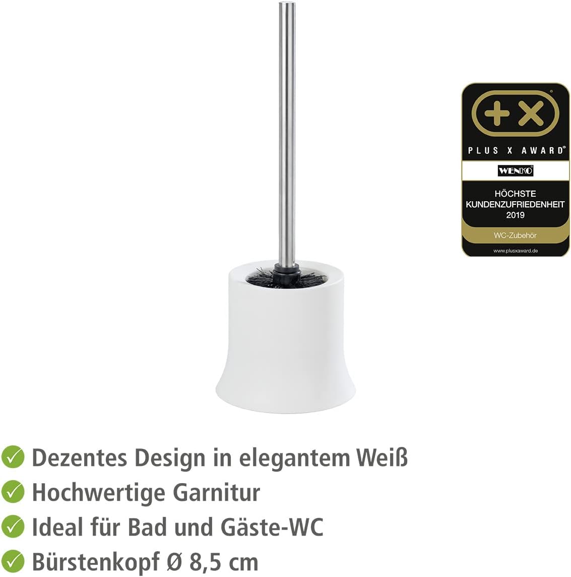 WENKO Basic Cleaner Bowl, Toilet Brush with Holder, Plastic, Weiß, Dimensions 5.5 x 15 x 5.5 in, 5.5 x 15.0 x 5.5 inch, White,Basic Toilet Brush image 5