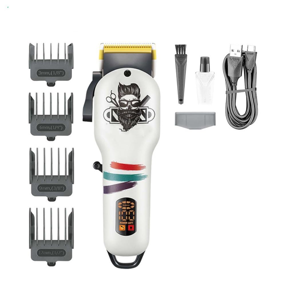 Tagliacapelli da uomo, tagliacapelli senza fili tagliacapelli professionale da barbiere regolabile tagliacapelli con display digitale per uomo - (colore: bianco con scatola)
