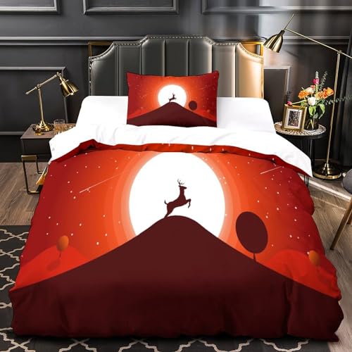 Housse de couette 135x200 avec fermeture éclair parure lit cerf 3D