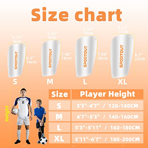 Sportout Soccer Shin Guards - Shin Guards Soccer Kids Youth Adult Protective Shin Pads with Sleeves and Insert Pocket for Boys Girls for Age 4-6, 6-8, 8-10,10-12,12-14,14-Adult (White, L) - Thumbnail 5