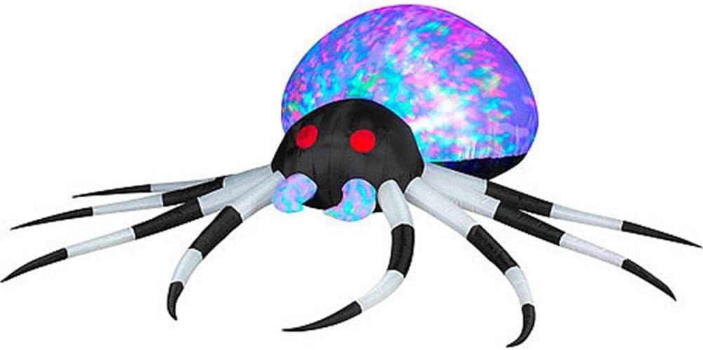 Gemmy Halloween Airblown Inflatable Spider, Kaleidoscope Lightshow Spider is 8 Feet Wide, Features Black and White Legs and MultiColor Kaleidoscope Lightshow Body