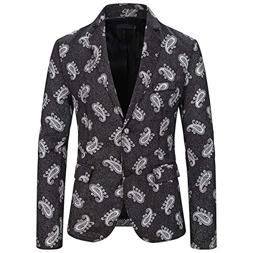 Mens Floral Print Tux Suit Jacket Slim Fit Gold Silver Dinner Dress Blazer Tops