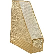 Martha Stewart Ryder Gold Mesh Metal Single Slot Magazine File Holder, Desktop Organizer, 9.75 x 3.75 x 11.5