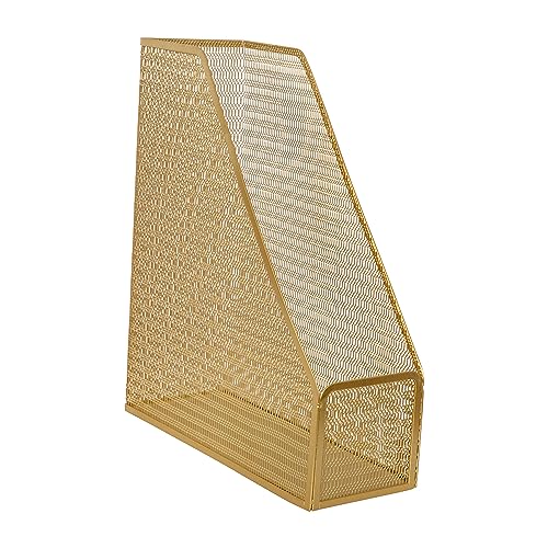 Martha Stewart Ryder Gold Mesh Metal Single Slot Magazine File Holder, Desktop Organizer, 9.75 x 3.75 x 11.5