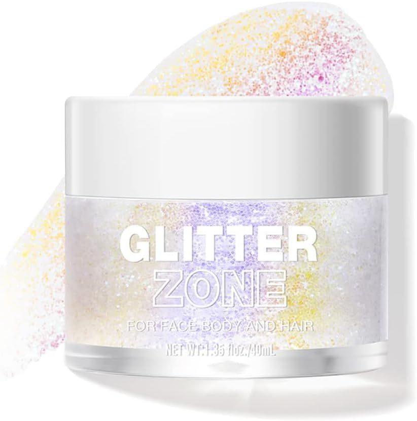 Holographic Body Glitter Gel for Body, Face, Hair and Lip,Long Lasting Waterproof Laser Glitter Gel Festival Party Rave Accessories, Color Changing Glitter Gel Under Light-1.35 Oz(3# Neon Violet)
