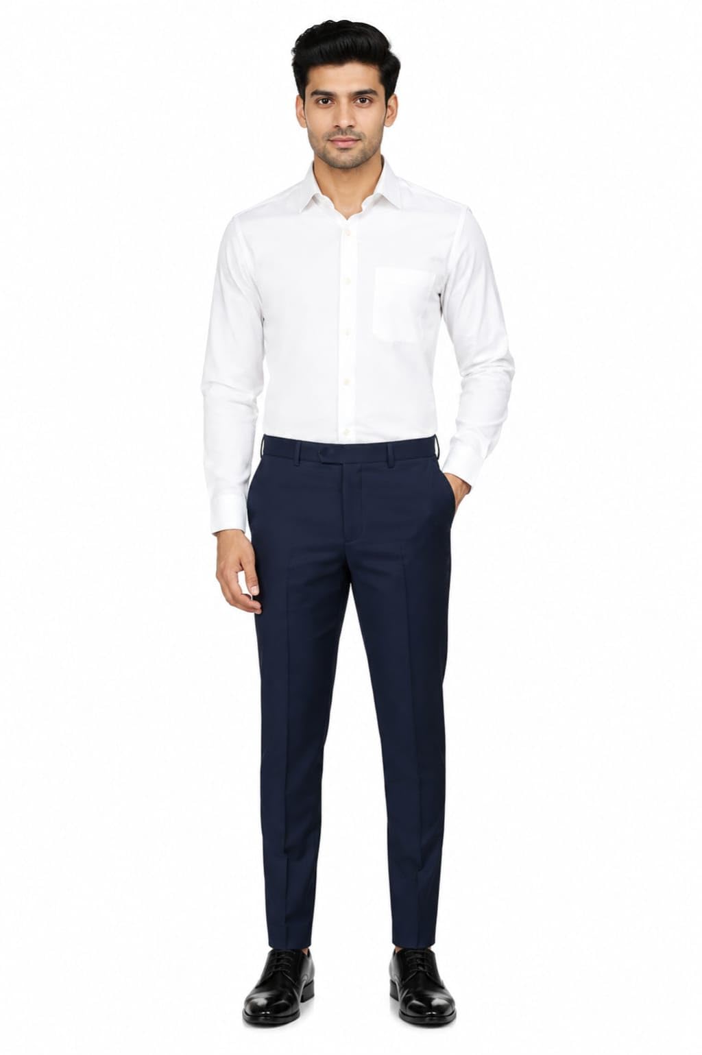 Akso Men Formal Trouser for Office Wear Dark Blue | Slim Straight Fit Mid Rise Business Pant | Wrinkle Resistant Smooth Fabric Professional Clothing for Meetings Interview Corporate Daily Use-picture-48