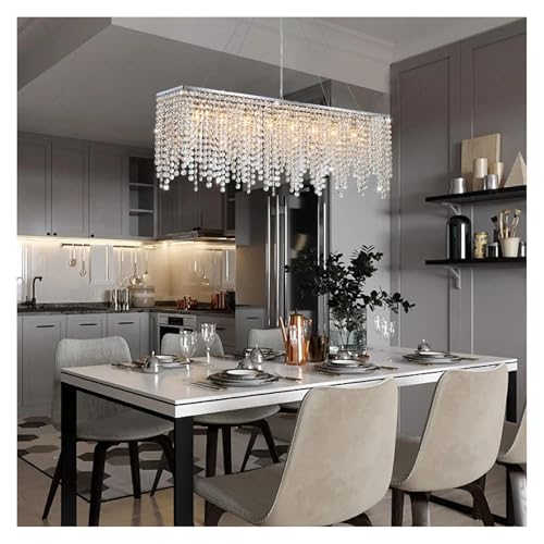 クリスタルシャンデリア モダンな長方形ペンダントライト キッチンアイランドダイニングルーム用モダンクローム照明器具(Natural Light,100cm)