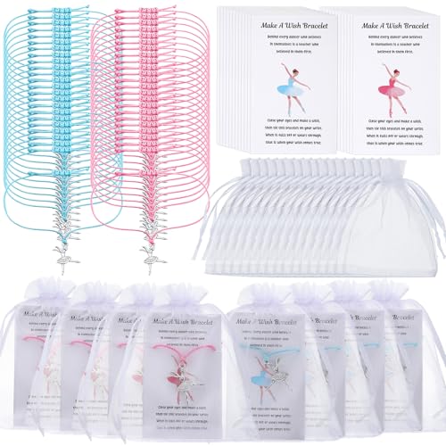 48 Set Dancer Gifts Set Dance Bracelet Jewelry with Card Organza Pockets Adjustable Stainless Steel Dance Charm Rope Inspirational Team Gifts