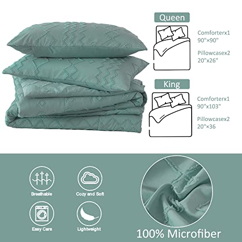 Boho Queen Comforter Green Bedding Set Tufted Farmhouse Comforter Set Embroidery Shabby Chic Bedding Comforter Set Soft Microfiber Lightweight Comforter With 2 Pillowcases(Sage Green,Queen) #TOP2