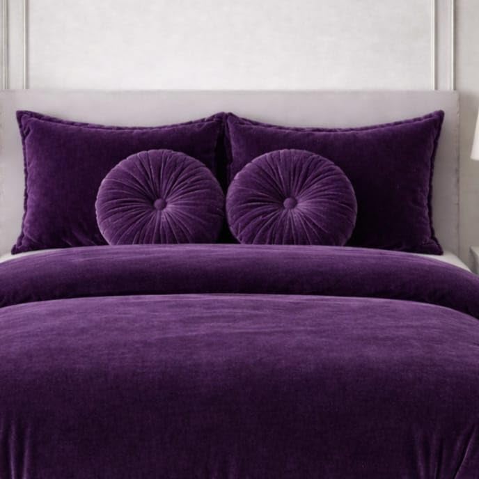 Image of Sands Luxurious 6Pc Bedding Set for Winter, 1 Double Duvet Cover,1 Double Bed bedsheet, 2 Pillow Covers, 2 Round Cushions, Ultra Soft Woollen Bedsheet Set- 90X100 inches (Purple)