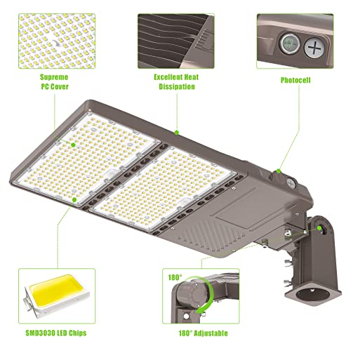 Ul Listed 240W Led Parking Lot Light With Photocell Commercial 36000Lm Led Shoebox Pole Lights Slip Fit Mount Flood Lights Dusk To Dawn 5000K Ip65 Outdoor Area Sport Court Street Lighting Ac 100-277V #TOP3