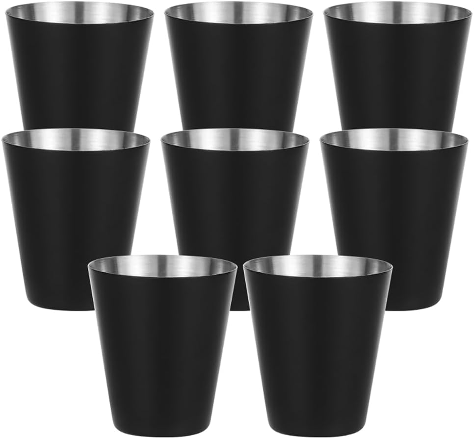 GSHLLO 8 Pcs 30ml Black Stainless Steel Shot Cups Metal Shot Glasses Small Unbreakable Shot Glass Stackable Cocktail Wine Glasses Mini Drinking Vessel Outdoor Camping Barware for Bar Restaurant
