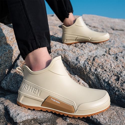 Regenschuhe Unisex-Erwachsene Gummistiefel Wasserdicht Mit Blockabsatz Rutschfeste Stiefel Gartenschuhe Anti-Rutsch Knöchel Gummi Stiefel Stiefeletten Mit Komfort Einlegesohle Mode Außenbereich