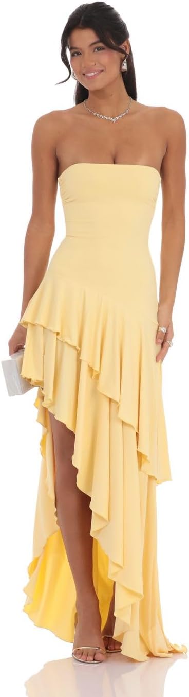 Strapless Prom Dress for Women 2026 Ruffles Asymmetrical Formal Evening Gowns WTT85