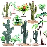 20Pcs Artificial Tree Set, Mini Cactus Tree Grasses Figurines Ornaments for Micro Train Landscape Railway Desert Sand Animal Table Diorama Accessory Garden Decoration