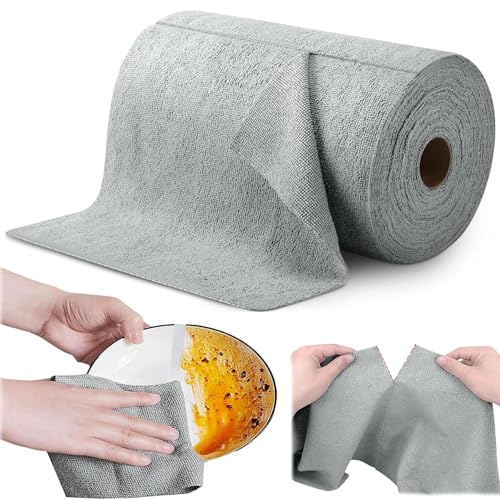 XTUDOU® Rotolo di Panno in Microfibra, 50 Fogli per Rotolo Panno per Pezze per Pulire, Microfibra Panni Pulizia 25×25 Cm per Cucina/Auto/Vetro/Finestre