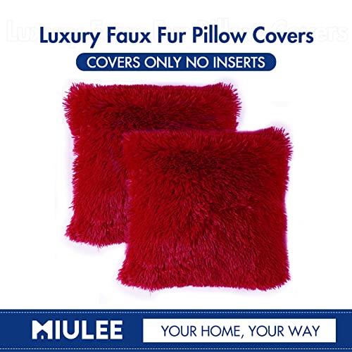 Image of MIULEE Christmas Pack of 2 Luxury Faux Fur Throw Pillow Cover Deluxe Winter Decorative Plush Pillow Case Cushion Cover Shell for Sofa Bedroom Car 18x18 Inch Red