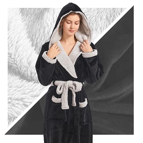 Image of Inner Wish Women Hooded Plush Robe, Fleece Highly Absorbent Cozy Warm Bathrobe