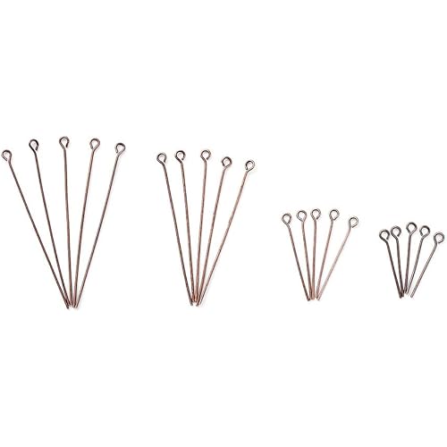 Pandahall 600pcs 21 Gauge Brass Eye Pins 20mm 26mm 45mm 50mm Metal Head Pins Findings for Jewelry Making (Red Copper)