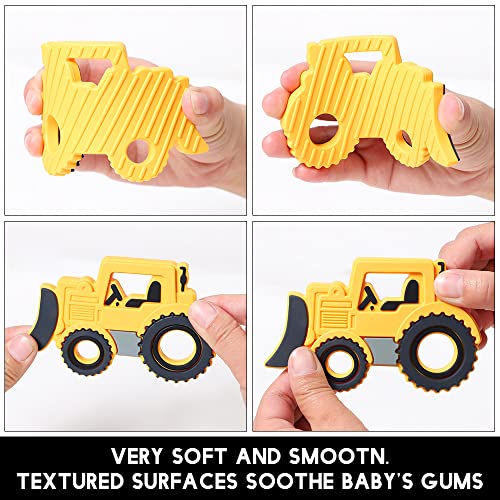 Image of Baby Silicone Teether,Sensory Chew Toys,BPA Free Soft and Effective Infant Teething Pain Relief Toys,Freezer Safe,Food Grade Silicone,Best Shower Gift for Boys and Girls (Yellow Bulldozer)