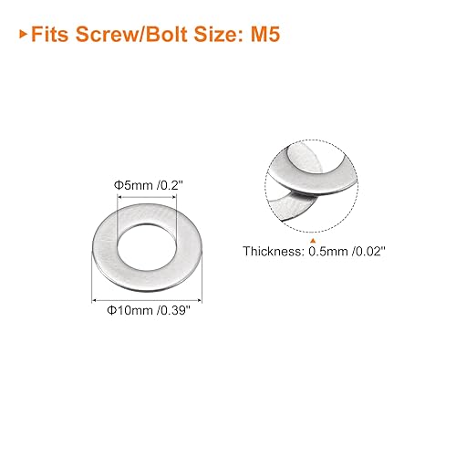 Vista 57 de uxcell Arandelas planas de acero inoxidable M3 304, 100 espaciadores planos ultrafinos de 0.118 x 0.197 x 0.004 in para tornillo de tornillo