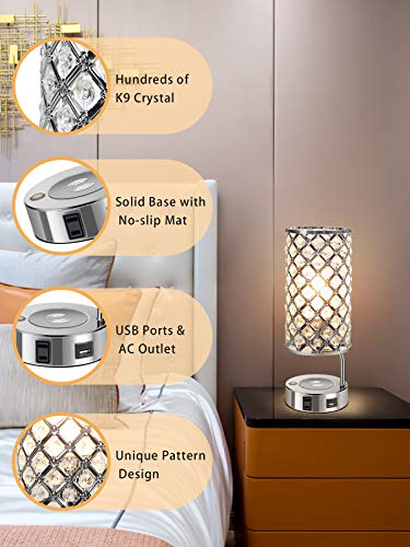 Touch Control Crystal Table Lamp, 3 Way Dimmable Wireless Charging Table Lamp, Usb Bedside Light With Crystal Shade, Modern Nightstand Lamps For Bedroom Living Room (Bulb Included) (Silver) #TOP5