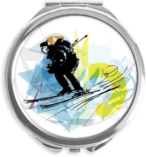 Sport Athletes Skiing Sports Watercolor Sketch Hand Compact Mirror Round Portable Pocket Glass