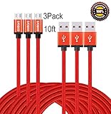 E-POWIND 3Pack 10ft Premium Micro USB Cable High Speed Extra Long USB Charging Cables for Android,Samsung,Nexus, HTC, Motorola, Nokia,HUAWEI,and More.(Red)
