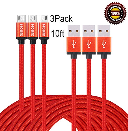 E-POWIND High Speed Nylon Braided Micro USB Charging Cable, 2 Pieces (10 Feet, 1 Piece 3 Feet) - Gray and White