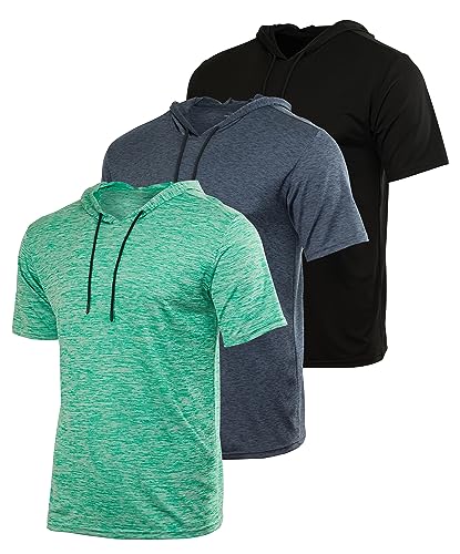 3 Pack: Big & Tall King Size Heavyweight Mens Dry Fit Moisture Wicking Short Sleeve Active Athletic Hoodie Pullover Sweatshirt Workout Running Fitness Gym Sports Casual Outdoor Summer - Set 11 4XLT