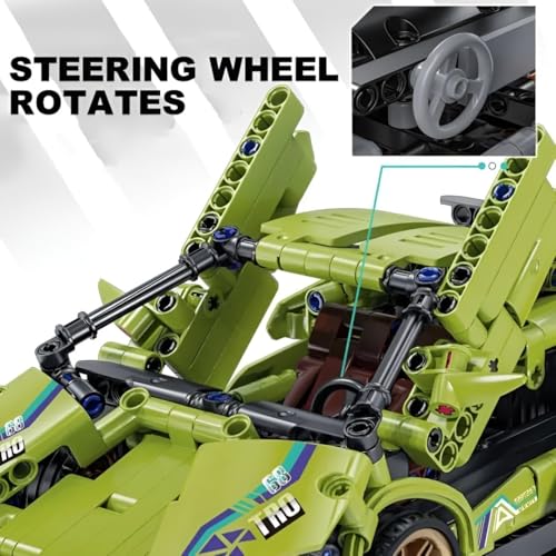 Image of Cyberpunk Green Supercar Building Blocks Set, Racing Car Construction Model Kit, STEM Learning Toy, Collectible Sports Car Building Bricks for Boys, Girls & Adults