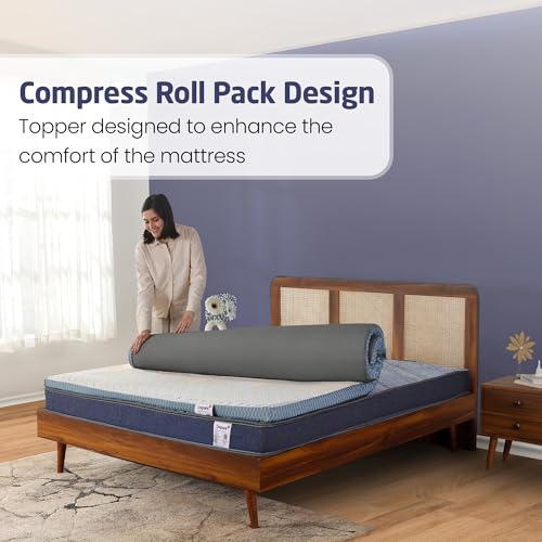 Image of Livpure Smart Ortho Duos Topper| HR Profile Foam with Flat Side Reversible use | High GSM Fabric Zipper Cover| Stretch Strap Fit for Upto 10 inch Mattress | Single Bed (72x36x2) inch, 2 Years Warranty