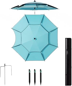 7.2ft 7.8ft Fishing Parasol Beach Umbrella, Windproof Sunshade Patio Umbrella with Anchor Carry Bag, Garden Yard Parasol 360 RotationBlue,2.4m/7.8ft