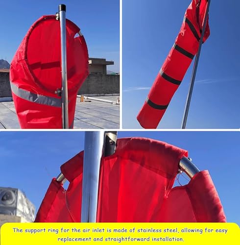 Boat Dock Wind Measuring Sock Reflective, Funny Wind Socks Flag Pole for Farm, Airport, Oil Rigs, Portable Windsock Kit Direction Indicators(150 cm (59\"))