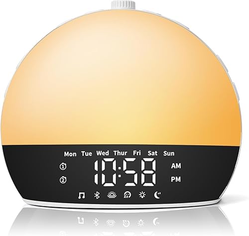  Sunrise Alarm Clock with White Noise Machine - Gradual Wake Up Light & Sunset Simulation for Heavy Sleepers - 25 Soothing Sounds for Baby & Adults - Aesthetic Bedroom Decor & Night Light 