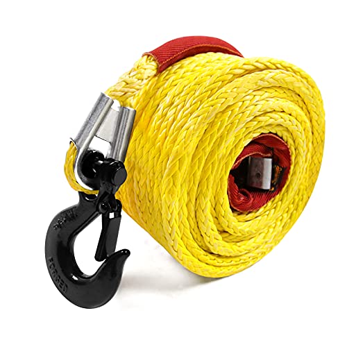 Synthetic Winch Rope 1/2" X 92'-25000 Lbs Winch Line With Protective Sleeve,Forged Winch Hook,Safety Pull Strap Go For 4Wd Road Vehicle Truck Suv Atv Utv（Yellow）… #TOP1