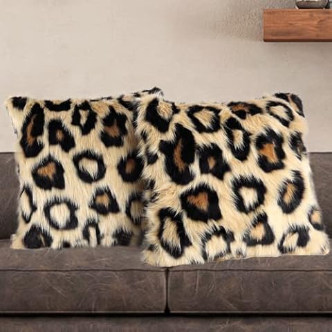 INSMEER 1PC Leopard Print Pillow Case Decorative Fluffy Pillow Covers Faux Fur Cheetah Print Throw Pillow Leopard Animal Print Pillows for Home Couch Sofa Bedroom Living Room (20x20 inch) Cover