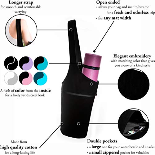Zenifit Yoga Mat Bag - Long Tote With Pockets - Holds More Yoga Accessories. Cute Yoga Mat Holder With Bonus Yoga Mat Strap Elastics. Stylish And Practical Yoga Mat Bags And Carriers For Women (Black) #TOP7