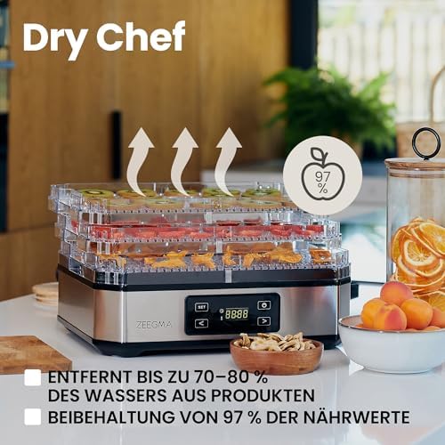 Bild 3 - ZEEGMA DRY CHEF Lebensmittel- und Pilztrockner Leistung 500 W, Lebensmitteltrockner für Obst und Gemüse, 6 Siebkästen, Temperaturregelung 35-70˚C, Umluft Timer bis zu 72 Stunden