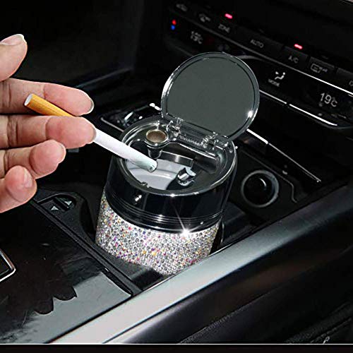 Eing Portable Auto Car Cigarette Ashtray Ash Bling Crystal Smokeless Stand Cylinder Cup Holders,Silver #TOP6