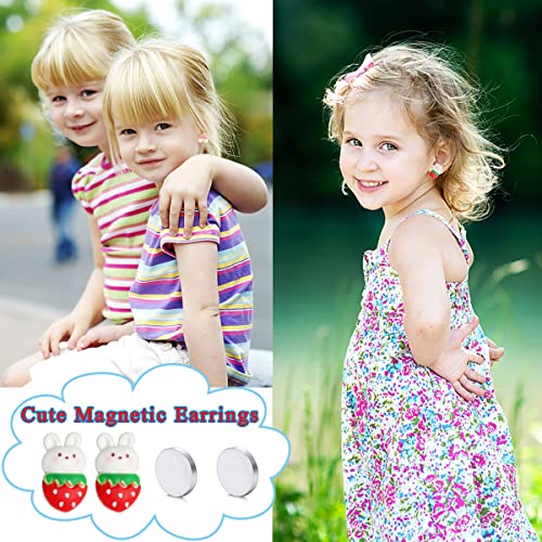 Spiritlele 12 Pairs Bunny Cartoon Magnetic Earrings Set Resin Clip On Non Piercing Fake Earrings For Women Girls #TOP3