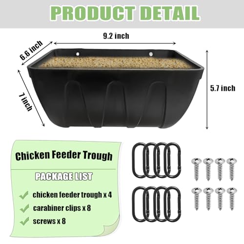 Hanging Chicken Feeder Trough, 4 Pack Fence Feed Feeder for Goat Sheep Deer Poultry Duck Livestock Feeding Container Goats Supplies Feeders Waterer Bucket