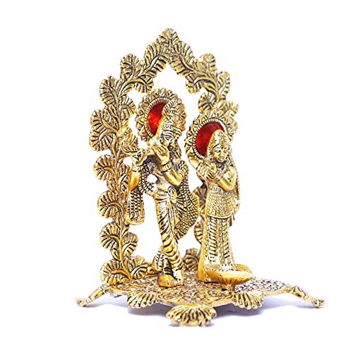 Image of KridayKraft Radha Krishna Standing Playing Flute Metal Statue Gold Antique Finish for Pooja & Home,Office Decorative,Radha Krishna Murti Showpiece Figurines,Religious Idol Gift Article...