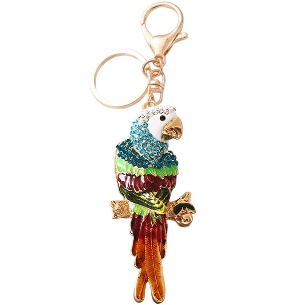 Sslvya Parrot Keychain Rhinestone Colorful Bird Purse Charm for Backpack Handbag Shoulder Bag Hanging Decoration