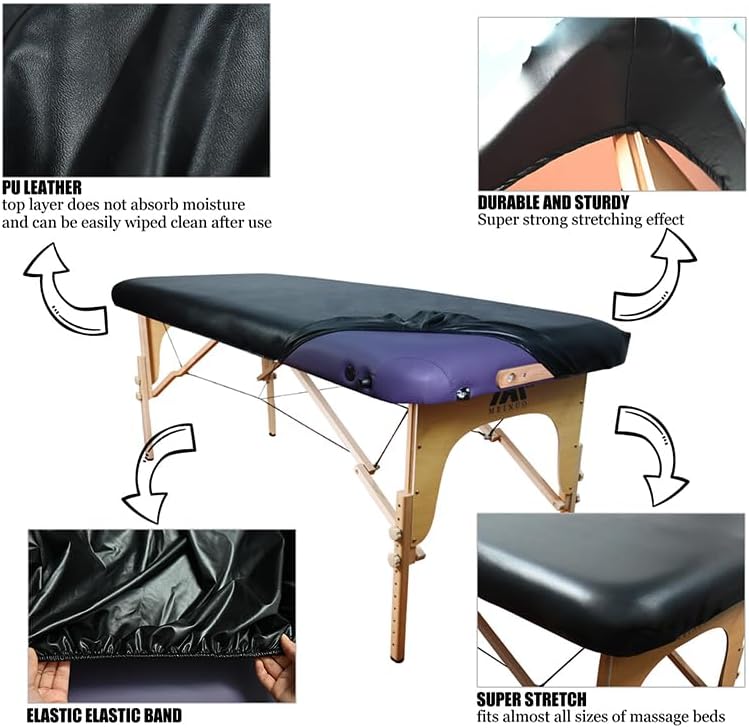 Professional Waterproof Massage Table Cover - 32Inch Square 100% PU Leather, Wipeable Reusable Protector for Spa & Clinic (Black, 1-Pack)​