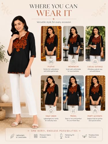 Image of Women's Pure Cotton Embroidered Short Kurtis